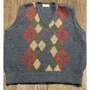 Vintage Pinnacle Sweater Vest Large Wool Blend Diamond Argyle‎ Made in USA